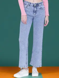 DressBerry Women Wide Leg High-Rise Light Fade Stretchable Jeans