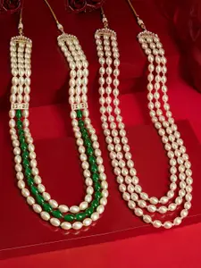 Zaveri Pearls Set Of 2 Gold-Plated Stone Studded & Beaded Layered Necklaces
