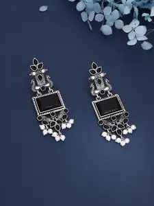 Sangria Silver- Plated Artificial Studded & Beaded Contemporary Drop Earrings