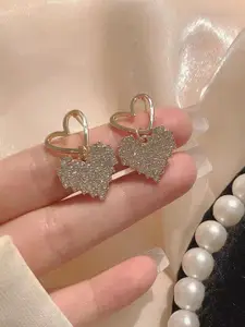 VAGHBHATT Gold-Plated Artificial Stones Studded Heart Shaped Drop Earrings