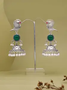 Sangria Oxidised Silver-Plated Dome Shaped Pearls Jhumkas