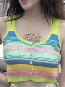 StyleCast x Revolte Women Striped Round Neck Tank Crop Top