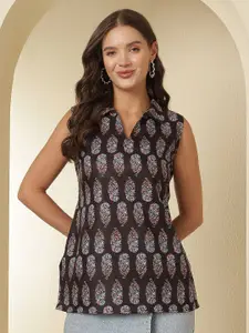 Anouk Rustic Ethnic Motifs Printed Shirt Collar Kurti