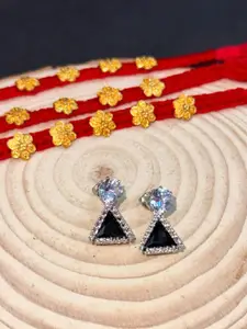 The Jewellery Tale Stainless Steel Silver Plated American Diamond Triangular Drop Earrings