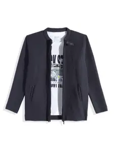 CAVIO Boys Solid zipper Jacket & Printed T-Shirt