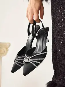 PURPLEHUNT Women PU Western Embellished Slim Heels Mules