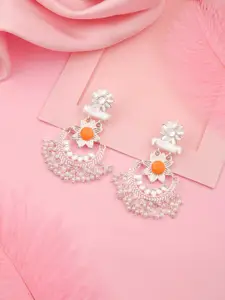 Sangria Silver-Plated Artificial Stones Studded & Beaded Contemporary Drop Earrings