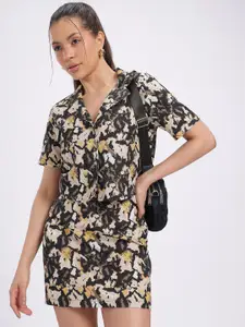 glitchez Cuban Collar Shirt with Mini Pencil Skirt