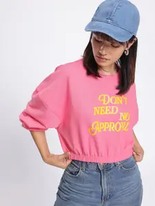 glitchez Typography Printed Oversized Boxy Fit Crop Sweatshirt