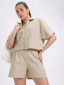 glitchez Relaxed Fit Crop Shirt with Shorts