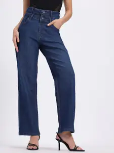 glitchez Women Wide Waistband Straight Fit Jeans