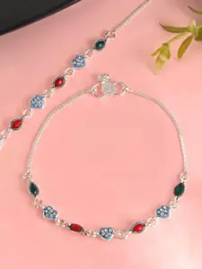 Sangria Silver-Plated Artificial Beads Anklet