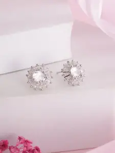 Jazz and Sizzle Silver-Plated American Diamond Studded Floral Shaped Studs