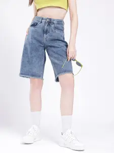 glitchez Women Faded Frayed Denim Shorts