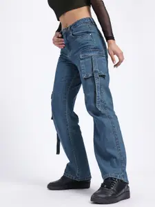 glitchez Women Utility Chic Straight Fit Cargo Style Jeans