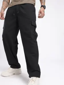 glitchez Men Relaxed Fit Cotton Terry Cargo Style Track Pants