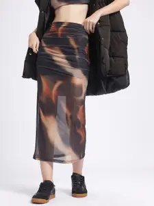 glitchez Semi-Sheer Midi Mesh Pencil Skirt