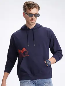 glitchez Printed Drop-Shoulder Sleeves Oversized Terry Hooded Sweatshirt