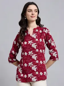 Anouk Rustic Floral Printed Mandarin Collar Three-Quarter Sleeves Straight Kurti