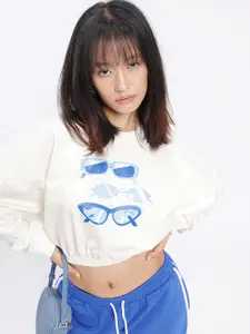 glitchez Downtown Dope Printed Boxy Crop Sweatshirt