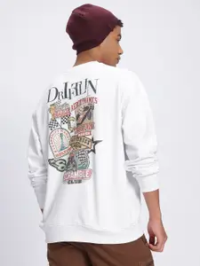 glitchez Graphic Printed Drop-Shoulder Sleeves Oversized Fleece Sweatshirt