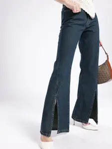 glitchez Women Slit Hem Slim Flared High-Rise Jeans