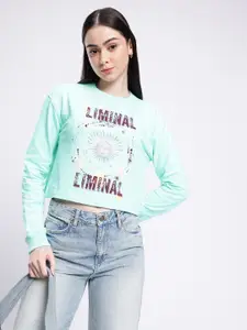 glitchez Printed Cotton Terry Boxy Cropped Sweatshirt
