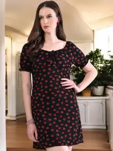 IUGA Floral Print Tie-Up Neck Bodycon Dress