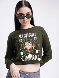 glitchez Printed Cotton Terry Boxy Cropped Sweatshirt