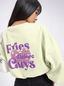 glitchez Printed Cotton Terry Boxy Fit Crop Pullover Sweatshirt