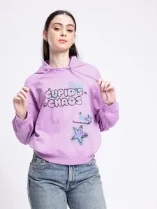 glitchez Printed Cotton Terry Hooded Oversized Sweatshirt