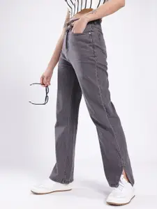 glitchez Women Frayed & Slit Straight Fit High-Rise Jeans