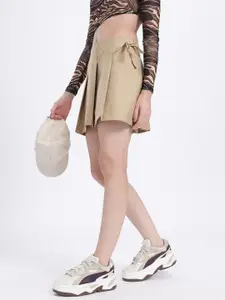 glitchez Tie-Up Pleated Mini A-Line Skirt