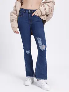 glitchez Women Ripped Bootcut Fit Frayed Jeans