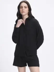 glitchez Crinkled Effect Drop-Shoulder Shirt With Shorts