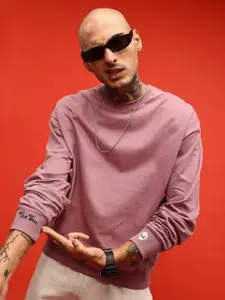 glitchez Minimal Print Cotton Terry Oversized Fit Sweatshirt