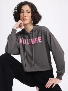 glitchez Printed Textured Knit Hooded Sweatshirt