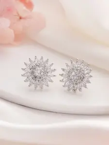 Jazz and Sizzle Rhodium-Plated Cubic Zirconia Studded Floral Shaped Studs