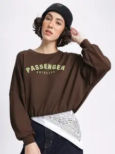 glitchez Typography Printed Cropped Sweatshirt