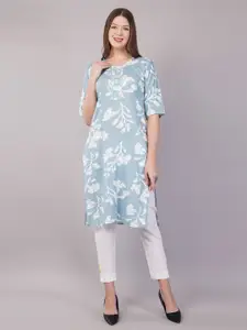 JIDI FASHION Floral Printed Round Neck Straight Kurta