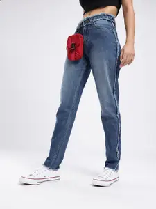 glitchez Women Mom Fit Light Fade Frayed Jeans