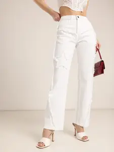 glitchez Women Straight Fit Frayed Applique Jeans