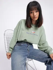 glitchez Typography Printed Oversized Boxy Fit Crop Sweatshirt