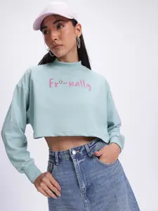 glitchez Typography Print Boxy Crop Sweatshirt