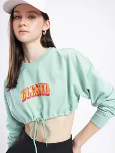 glitchez Printed Cotton Terry Oversized Cropped Sweatshirt