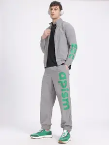 glitchez Typography Print Mock Collar Zip-Up Tracksuit