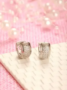 Jazz and Sizzle Silver-Plated American Diamond Studded Circular Shaped Hoop Earrings