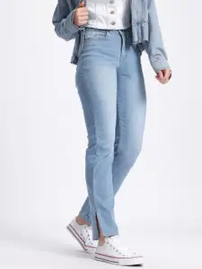 glitchez Women Denim Slit Hem Straight Fit Jeans