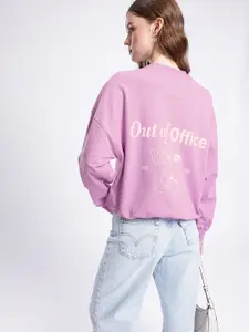 glitchez Graphic Printed Cotton Terry Oversized Sweatshirt