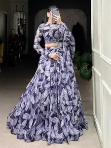 LOOKNBOOK ART Printed Silk Ready to Wear Lehenga With Unstitched Blouse & Dupatta